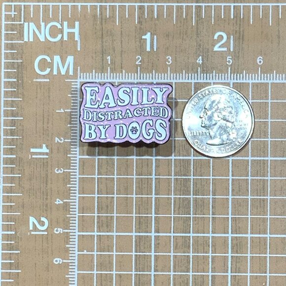 Easily Distracted By Dogs Enamel Pin Pink Purple White Black Funny - Picture 2 of 4